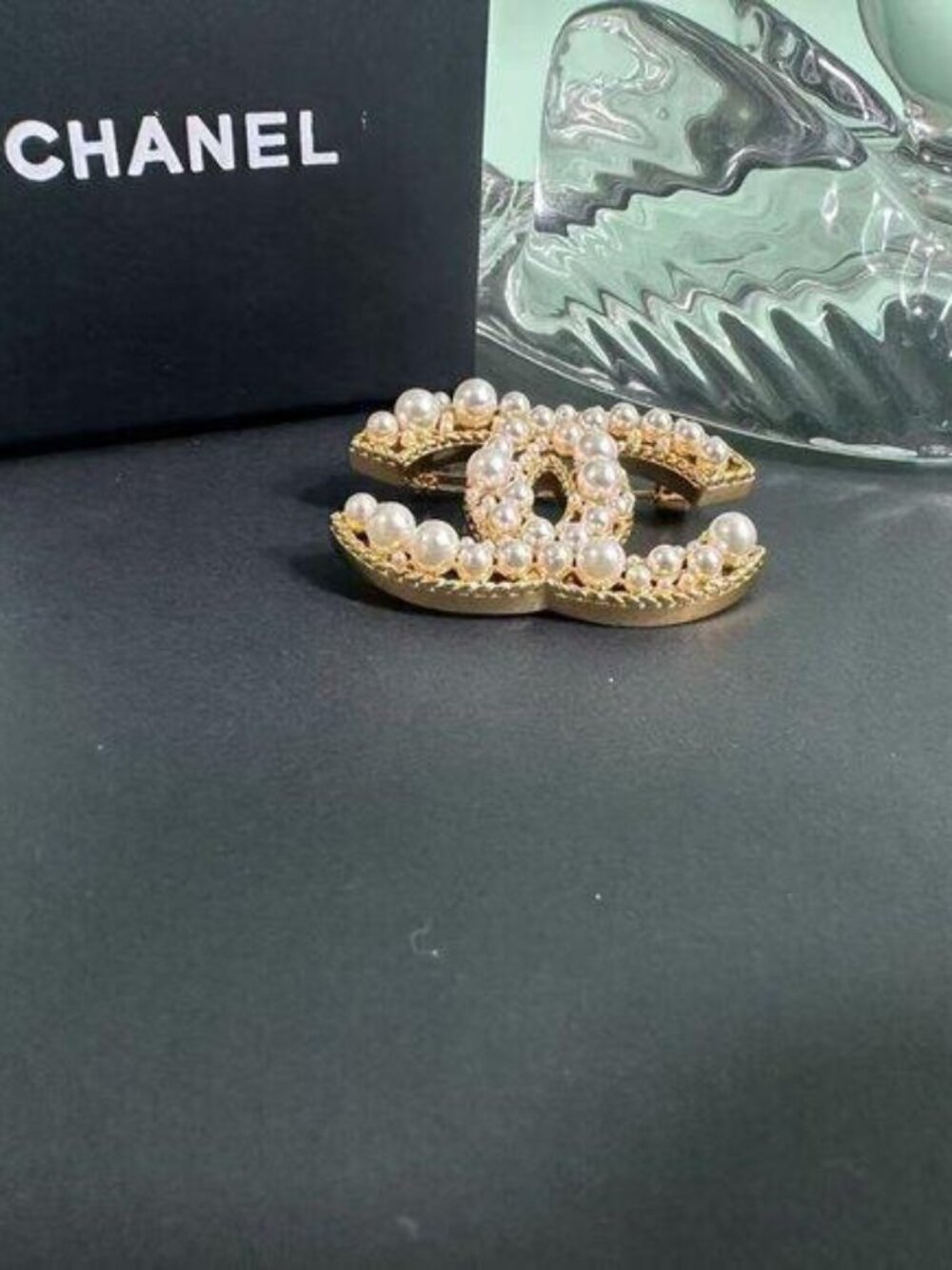Chanel Pearl-Embellished CC Logo Brooch